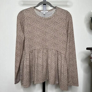 Gaze Cheetah Print Peplum Top - Tan & Black - Medium 4 / 6 - Long Sleeve Animal